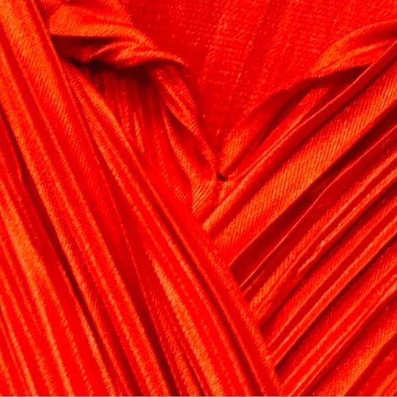 Vintage Plisse Fortuny Style Deep V Red Dress Made in France - Picture 6 of 6